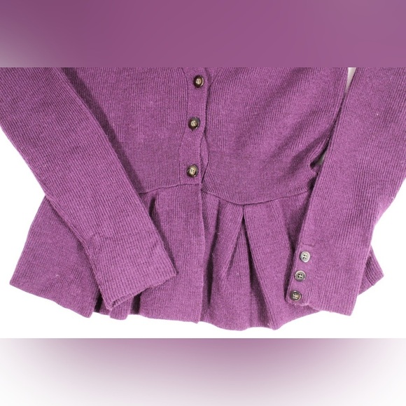 Tweeds 100% Merino Wool Purple Mock V Neck Cardigan‎ A Line Sweater Women Small - Picture 3 of 13